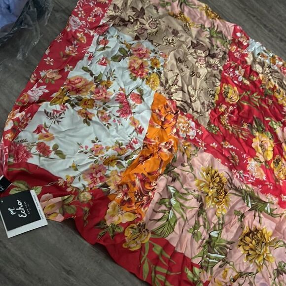 Echo Patchwork Painted Floral Square Scarf - Picture 2 of 2